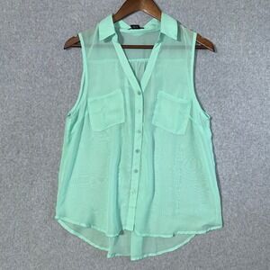 Wet Seal Mint Green Sheer Sleeveless Button Down Blouse XL Style 1595-5